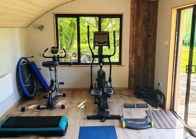 Hand-made, bespoke fitness room designed and built by Malvern Hills Cabins & Glamping Structures
